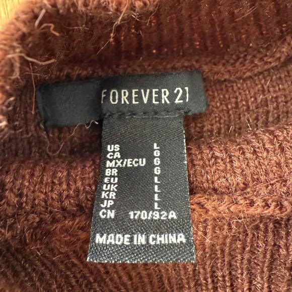 F21 Chocolate Brown Ribbed Long Sleeve Crop Mock Neck Sweater Size L 90's Y2K - Picture 2 of 8